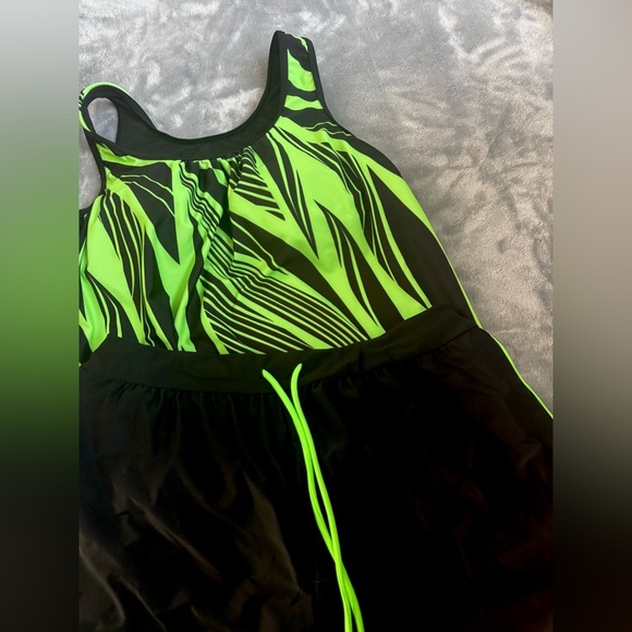 Modlily Brand New Size Medium Bathing Suit Set: Neon Green Patchwork Tankini Set - Picture 2 of 10